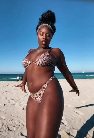 Skaibeauty (@skaibeauty) #decote  #bikini  #biquíni leopardo  #piercing no umbigo  #peitos saltando  #praia  «What dat shii talm bouttttt»