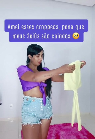 Karollyny Campos (@karoldigital) #decote  #peitos grandes  #peitos saltando  #sexy  #cropped  #top cropped violeta  #shorts  #shorts pretos  «#tiktokbrasil #fy #fyp #foryou...»